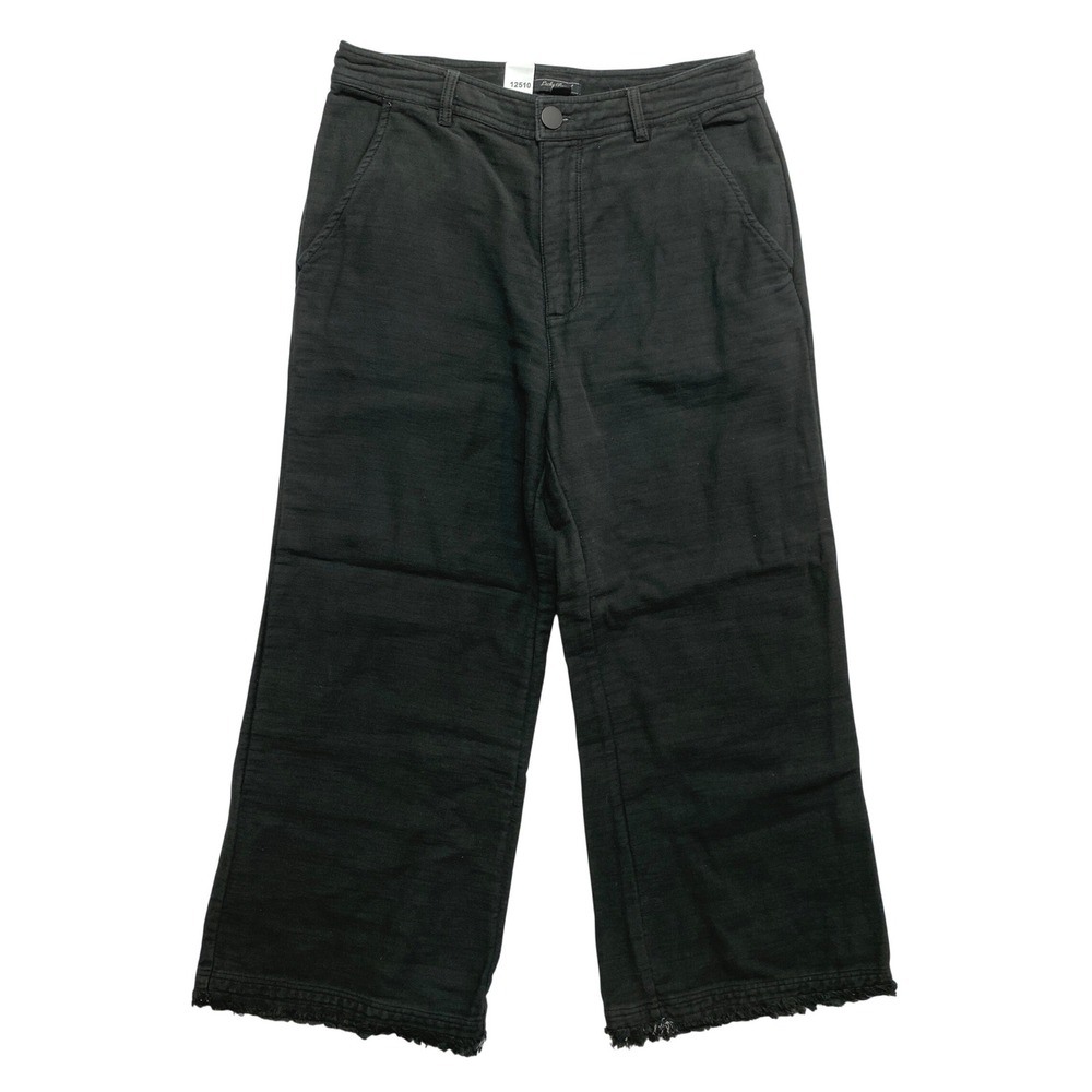 Lucky Brand Pants Womens 6 Black Wide Leg Frayed Hem Herringbone